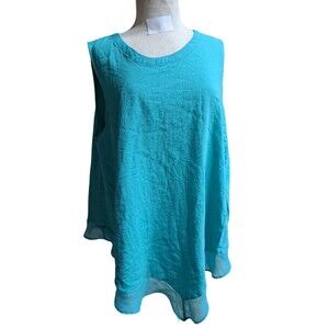 Jessica London Women's 18W Linen Blend Sleeveless Tunic Green Assymetrical Hem